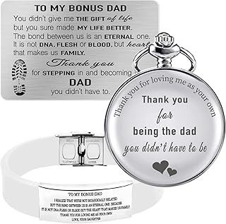Fathers Day Dad Gifts from Daughter Son Wife Bonus Dad Pocket Watch,Bonus Dad Bracelet,Bonus Dad Card,Stepdad Card,Bonus Dad Gifts from Daughter,Stepdad Gifts from Daughter,Gifts for Bonus Dad from Daughter,To My Bonus Dad