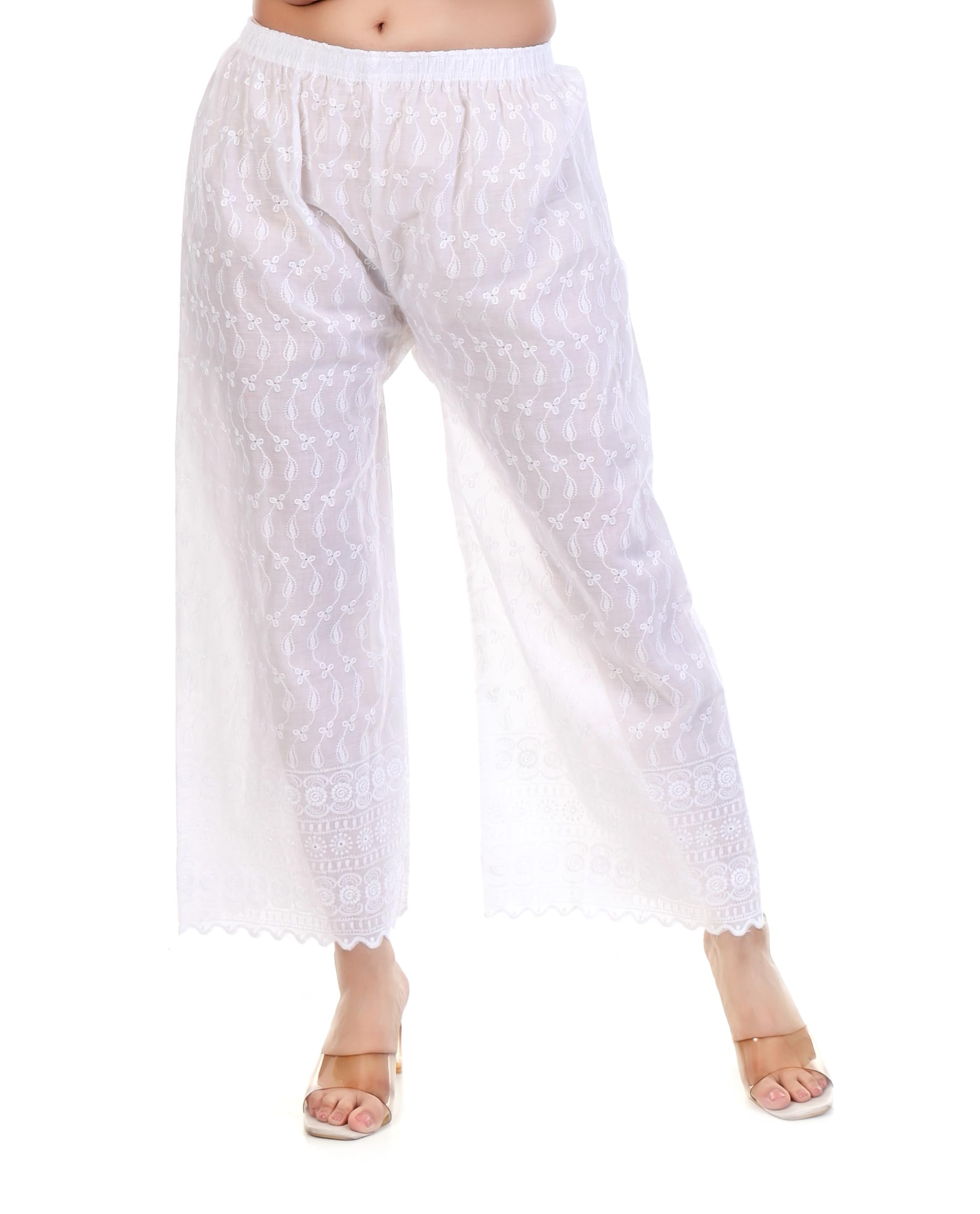 tpf Women’s Cotton Embroidered Palazzo Pants | Comfortable Elastic Waist Chikan Work Straight Fit Ethnic Bottom Wear-picture-14