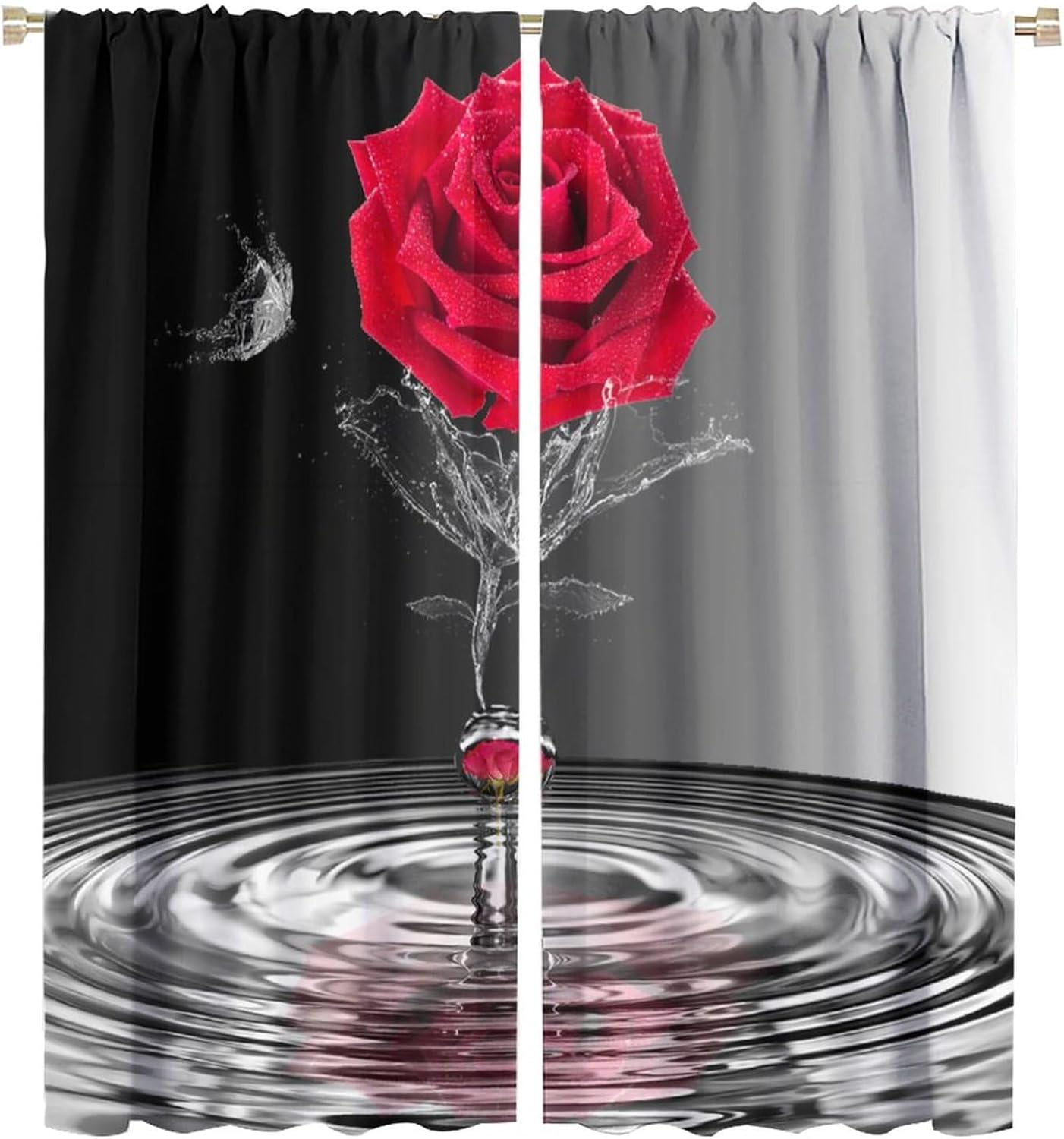 Red Rose Leopard Curtains, Wildlife Cheetah Lion Animal Window Treatmets for Living Room Bedroom Romantic Floral Flower Blackout Rod Pocket Window Drapes for Woman Valentine's Day 42x45in