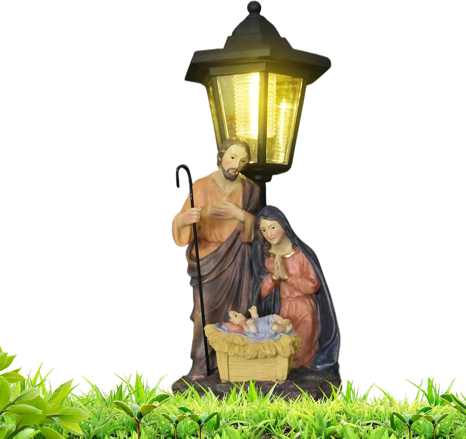 Solar Lantern, Jesus Solar-Powered Lantern for Outdoor Ambient Lighting, Nativity Scene Statue, Garden and Yard Decor for Christmas