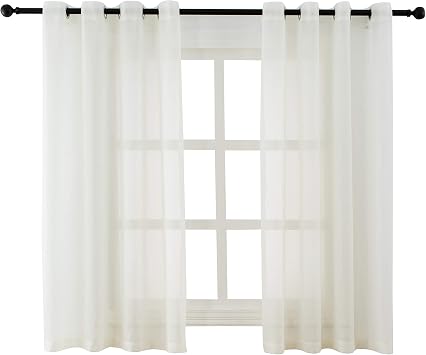 Sheer Curtains Voile Grommet Semi Sheer Curtains for Bedroom Living Room Set of 2 Curtain Panels 54 x 45 inch Ivory