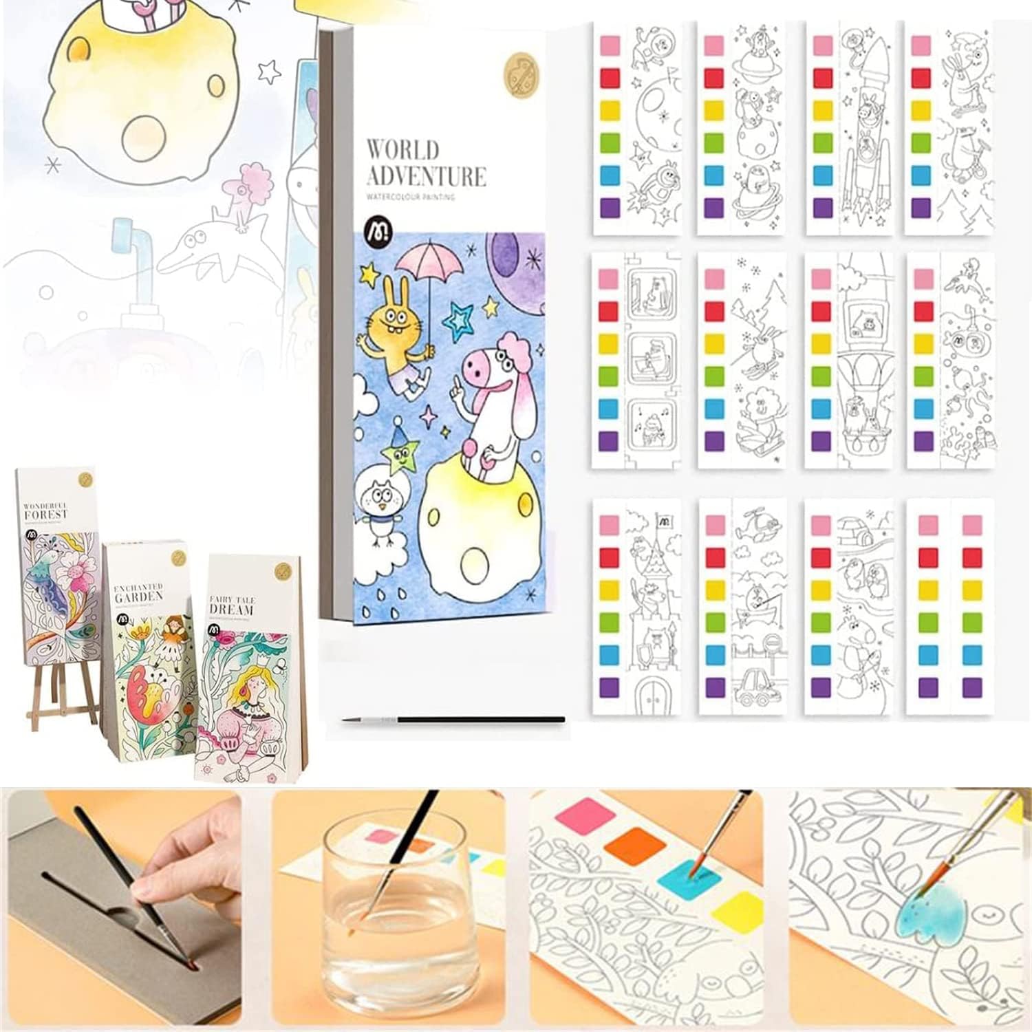 Libro de pintura de acuarela de bolsillo, pintura con agua para niñas, niños pequeños, mejora la creatividad y concentración de tu hijo, apto para