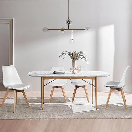 Miniatura 8 de Hesham Juego de 4 sillas auxiliares de comedor, cocina, sillas de comedor modernas de mediados de siglo con patas de madera y cojín de piel