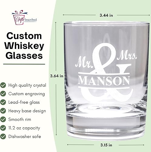 Miniatura 4 de Vaso de whisky personalizado  Vidrio de rocas grabado de 12 oz  Vasos de cristal personalizados antiguos  Regalo monograma para él