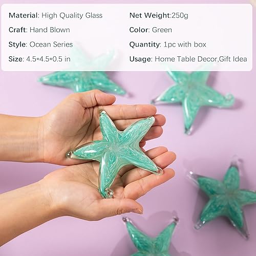 Miniatura 6 de Estatua de estrella de mar de vidrio soplado a mano, figura de arte moderna de estrella de mar de 4.5 pulgadas, adorno coleccionable de estrellas de