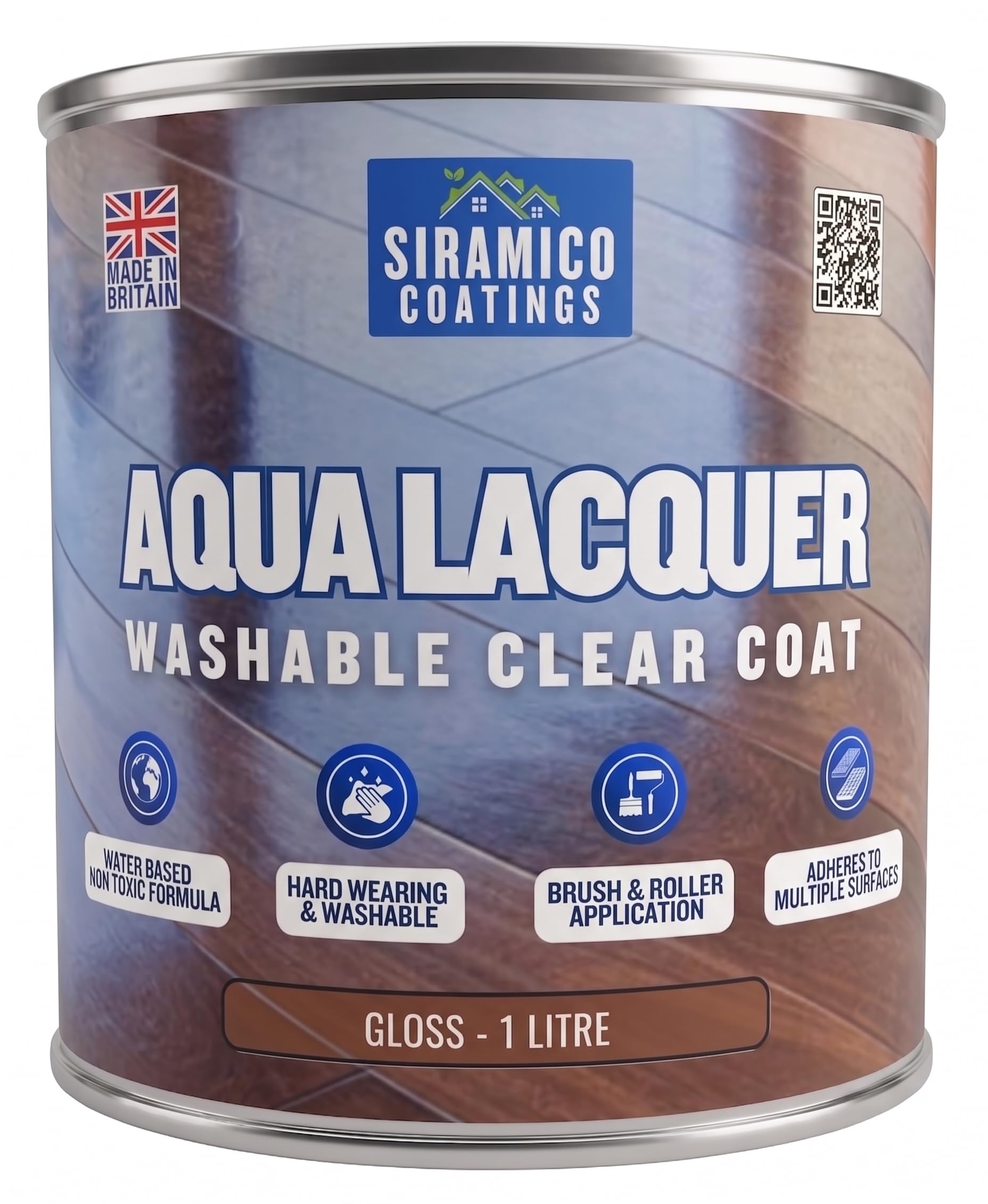 Siramico Coatings Clear Lacquer Top Coat | 1 Litre - Gloss Finish | Uv Durable Multi-Surface Paint | Interior & Exterior Protection | Low Odour, Low Toxicity, Water-Based, Fast Drying For Wood, Metal,