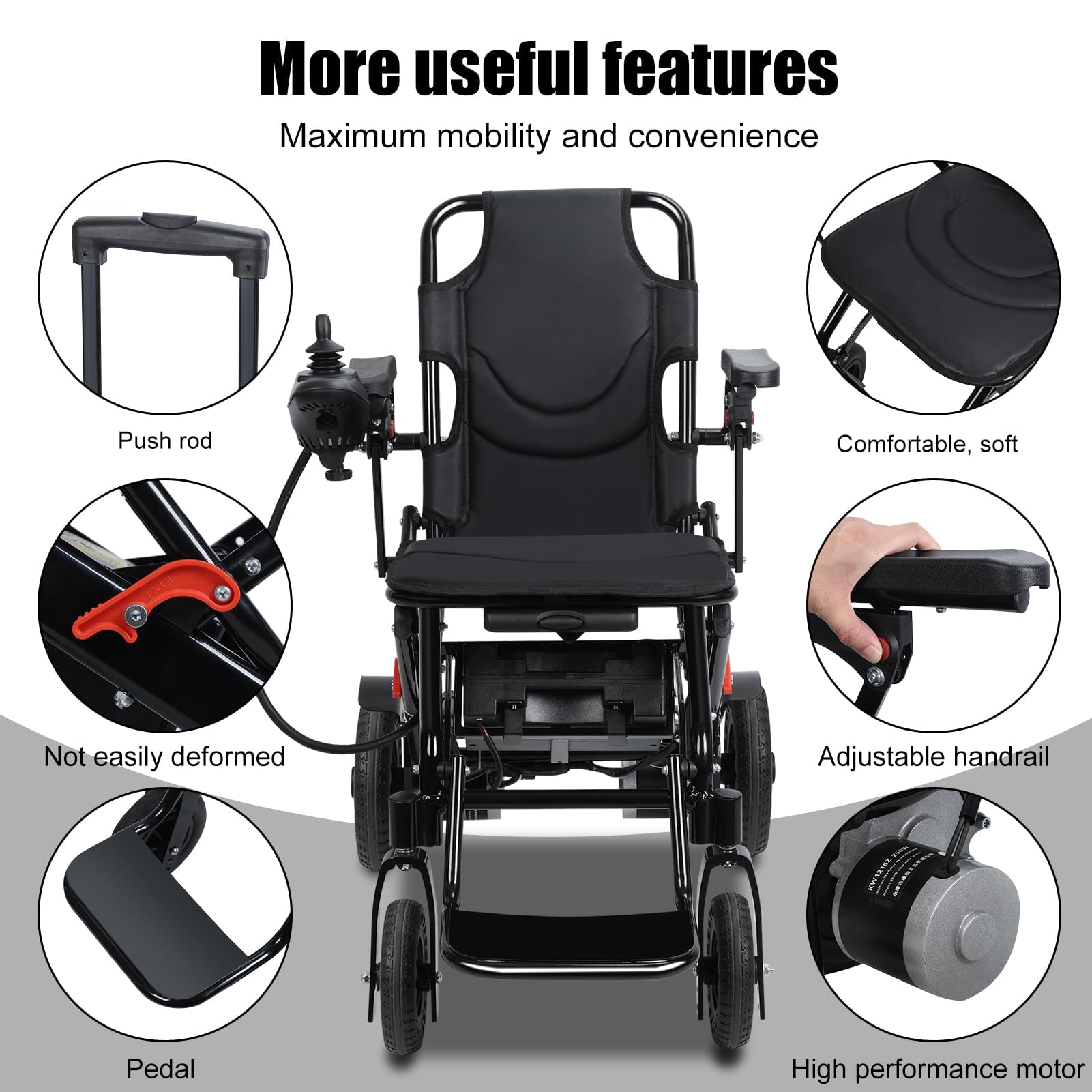 Silla de ruedas eléctrica, sillas de ruedas motorizadas plegables ligeras para adultos, silla eléctrica portátil de 500 W, rango de 12 millas, silla de ruedas eléctrica todo terreno para personas