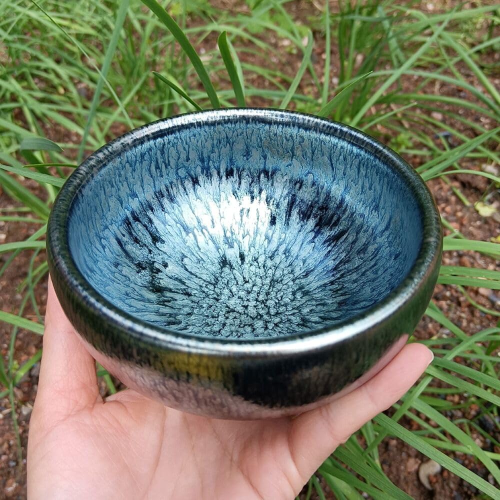 Apingjenz Matcha Tea Bowl, Tenmoku Flower Glaze 12.17oz, Kiln Change Jian Ware Chinese Jianzhan, Matcha Tea Cup Ceremony, Authentic Porcelain Chawan