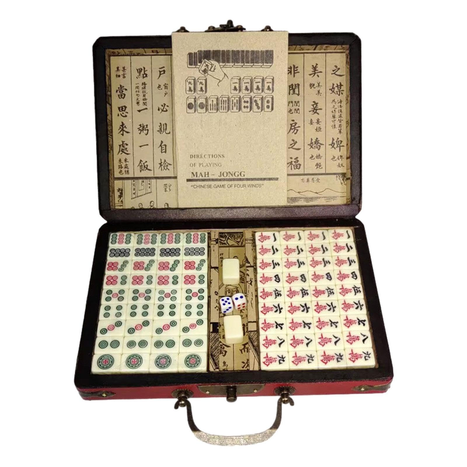 Klassisches Chinesisches Mahjong für Erwachsene – Tragbares Mini Mahjong mit Tragetasche für Partys, Familienfeiern Und Reisen, 22,5 cm x 16 cm x 4,5 cm