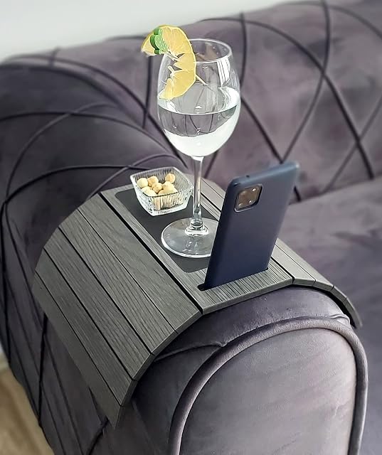 SAPPHIRE HOME Wooden Sofa Arm Tray Table, Foldable & Flexible Couch Tray, Perfect for Cups, Glasses, Remote, Phone Couch Arm Table, Couch Armrest Table (Anthracite Grey)