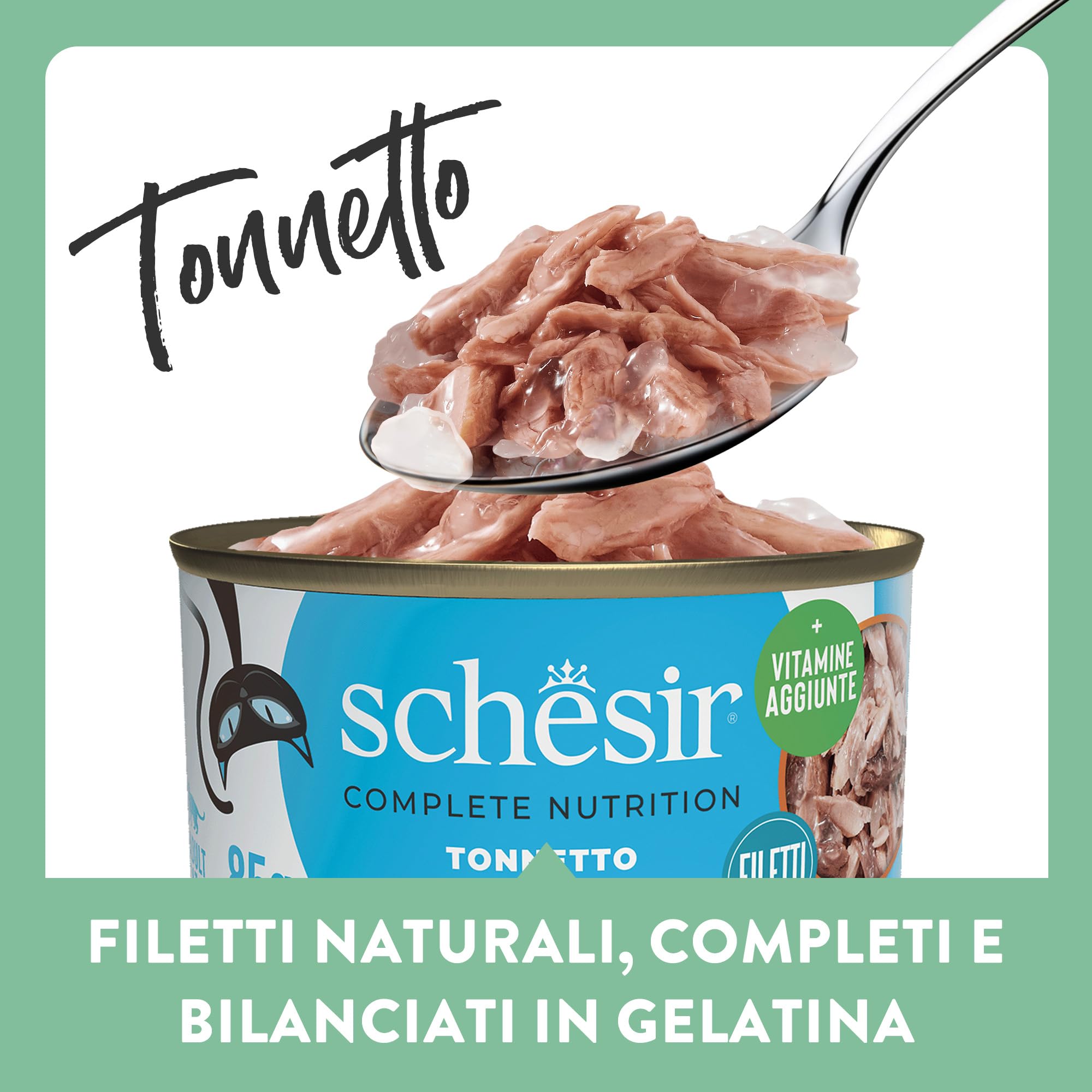 Schesir, Tonnetto in Gelatina, Cibo Umido Completo per Gatti, Con Vitamine Aggiunte, 100% Naturale, 6 lattine da 85g