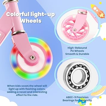 TENBOOM Scooter for Kids Ages 4-7 2 Wheels Light Up Gift Scooters for Girls Boys Ages 6-12 Easy Folding Kids Scooter with 3 Levels Adjustable Handlebar and Rear Brake…