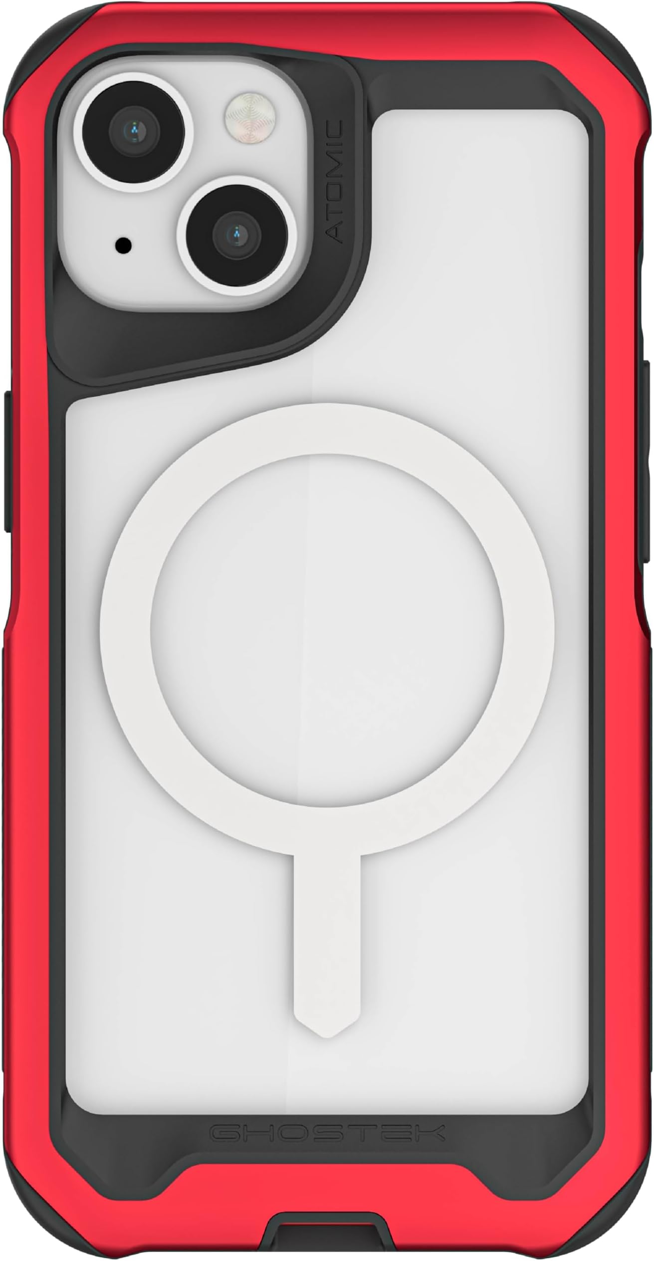 Atomic Slim iPhone 14 Case - Clear Back with Heavy-Duty Aluminum Metal Bumper, Shockproof Protective Case - Non-Slip Grip, Wireless Charging Compatible iPhone 14 Case MagSafe 2022 (6.1") (Red)