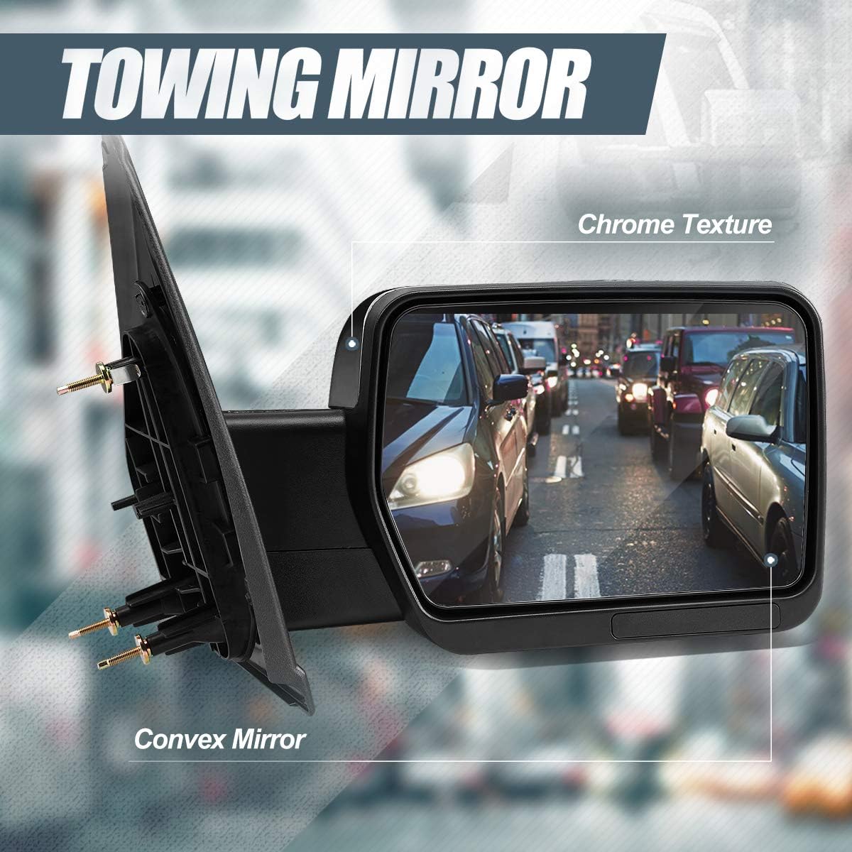 Auto Dynasty Right Passenger Side Chrome Manual Adjustment Folding Rear View Towing Mirror Compatible with Ford F-150 04-14