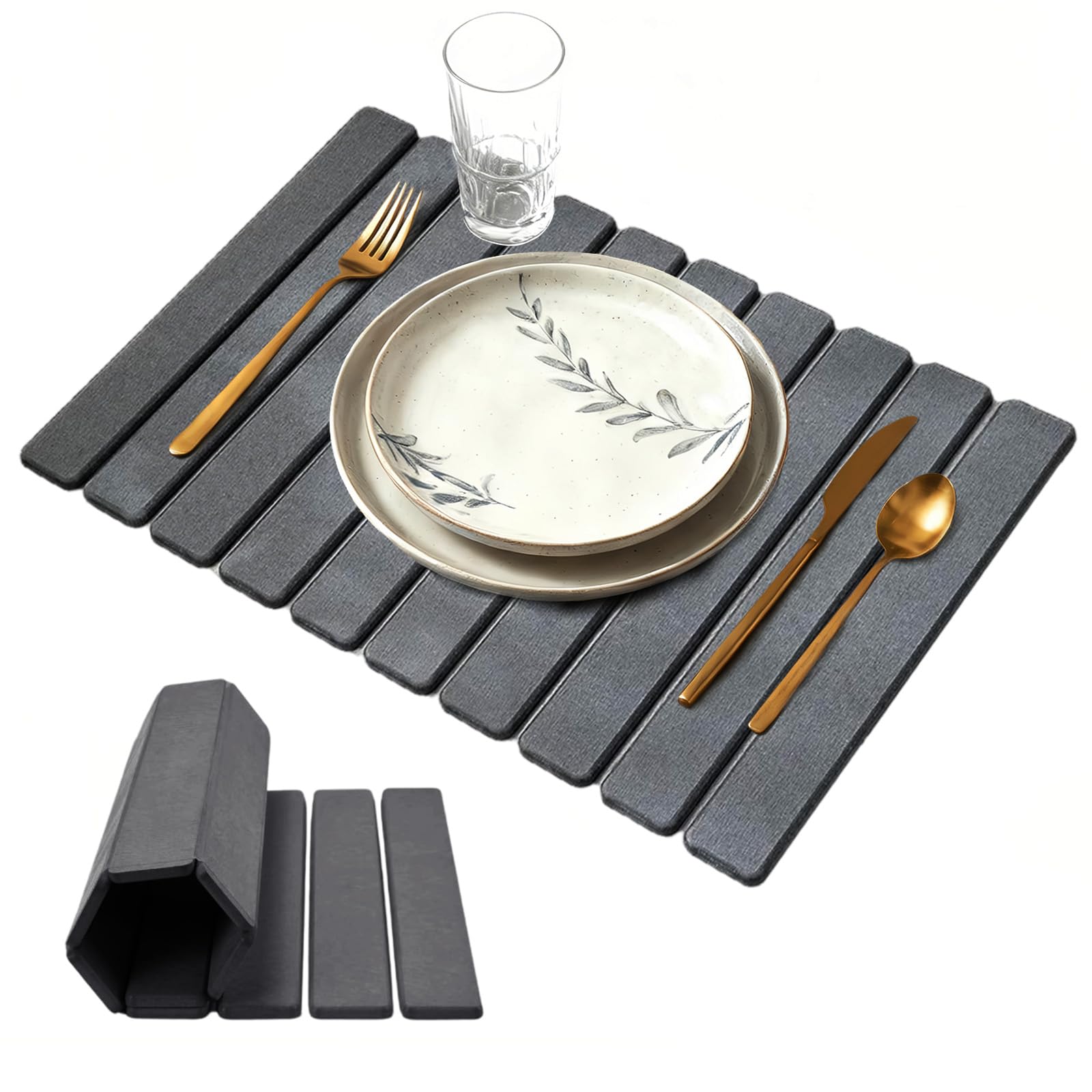 Large Quick Dry Stone Mat 60x40cm, Foldable Diatomaceous Earth Absorbent Mat, Eco-Friendly Non-Slip Drying Pad for Kitchen Counter, Dishes, Cups, Bathroom