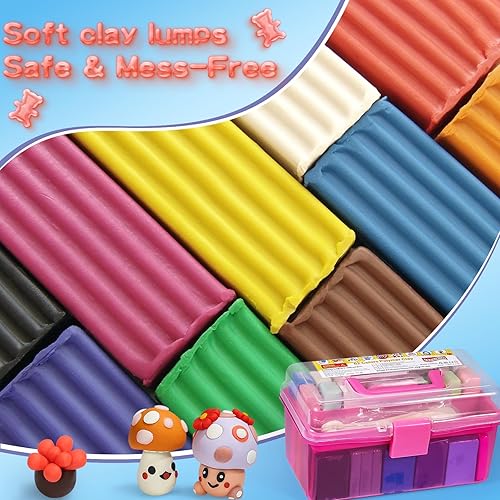 Miniatura 8 de ifergoo Arcilla de modelado polimérica para niños, kits de iniciación de bricolaje, 62 colores de arcilla horneada al horno, no tóxica,