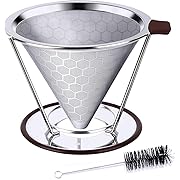 HAOCOO コーヒードリッパー ステンレスフィルター 蜂窩状 2層メッシュ 一体式 ペーパーフィルター不要 1～4杯用 ブラシ付き