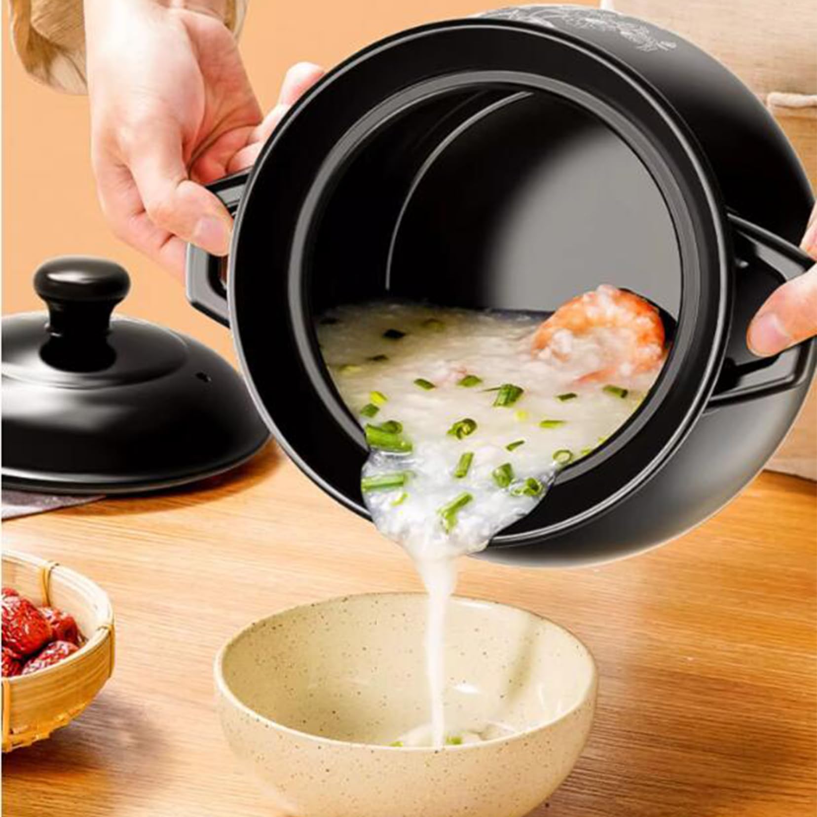 Cacerola de arcilla – Olla de barro resistente al calor con tapa para sopa, arroz y carne, capacidad de 6,5 L