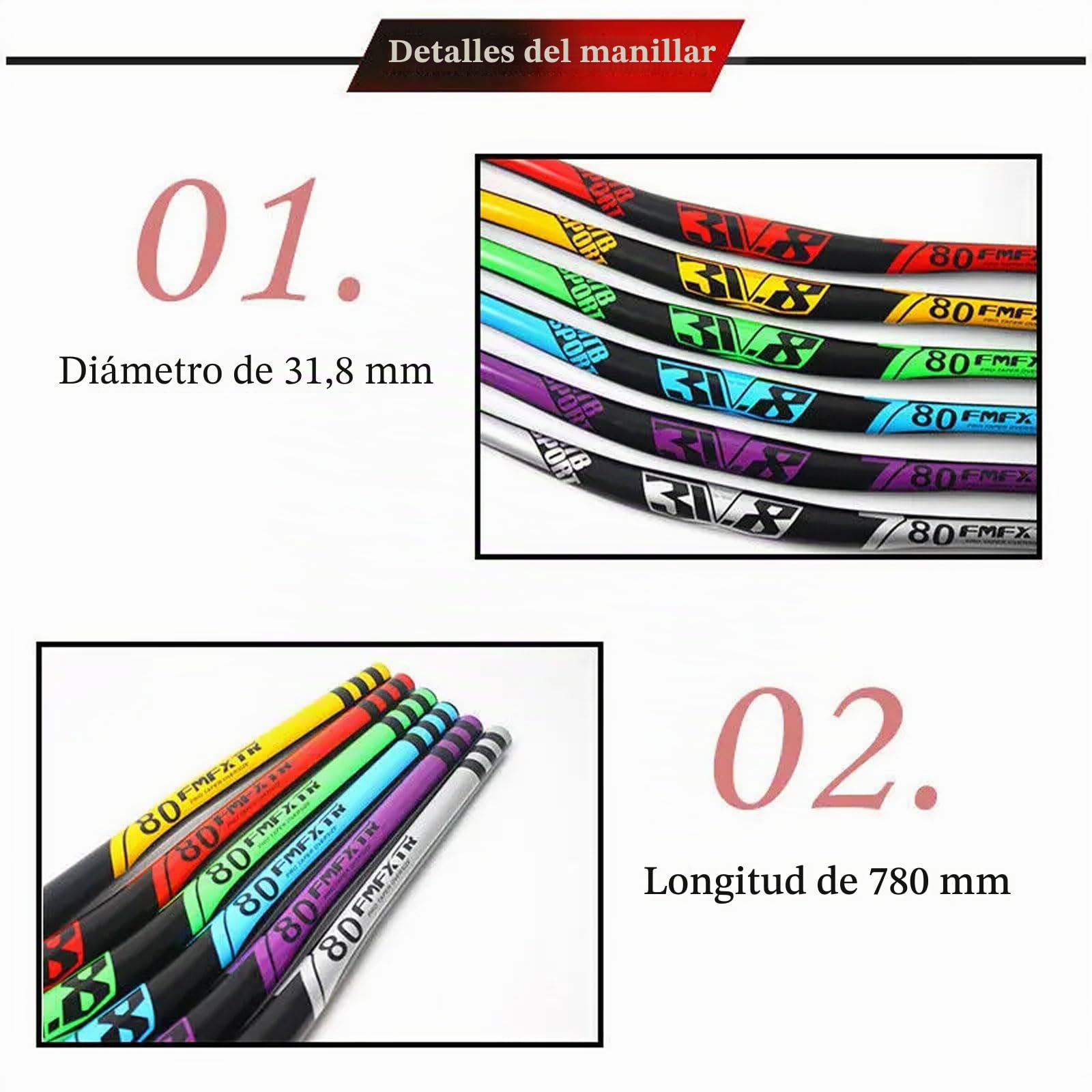 YLME Manillar De Bicicleta De Montaña, Manillar MTB De Aleación De Aluminio De 31,8 Mm, Manillar De Bicicleta En Forma De Golondrina para Ciclismo De Montaña BMX