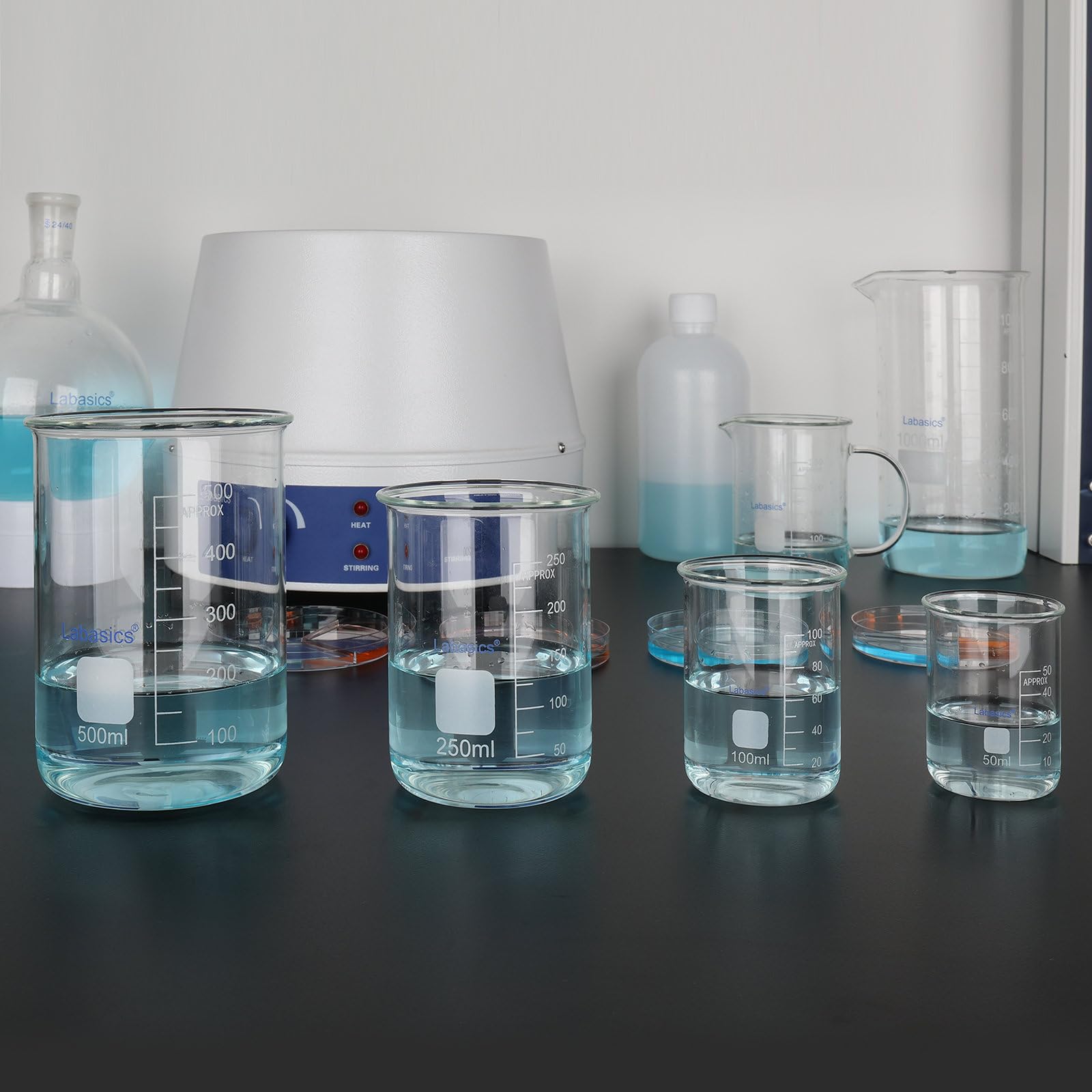 Labasics Becher in Vetro Borosilicato senza Beccuccio, Recipiente Resistente Agli Sversamenti per Miscelazione e Conservazione in Laboratorio, 100 ml