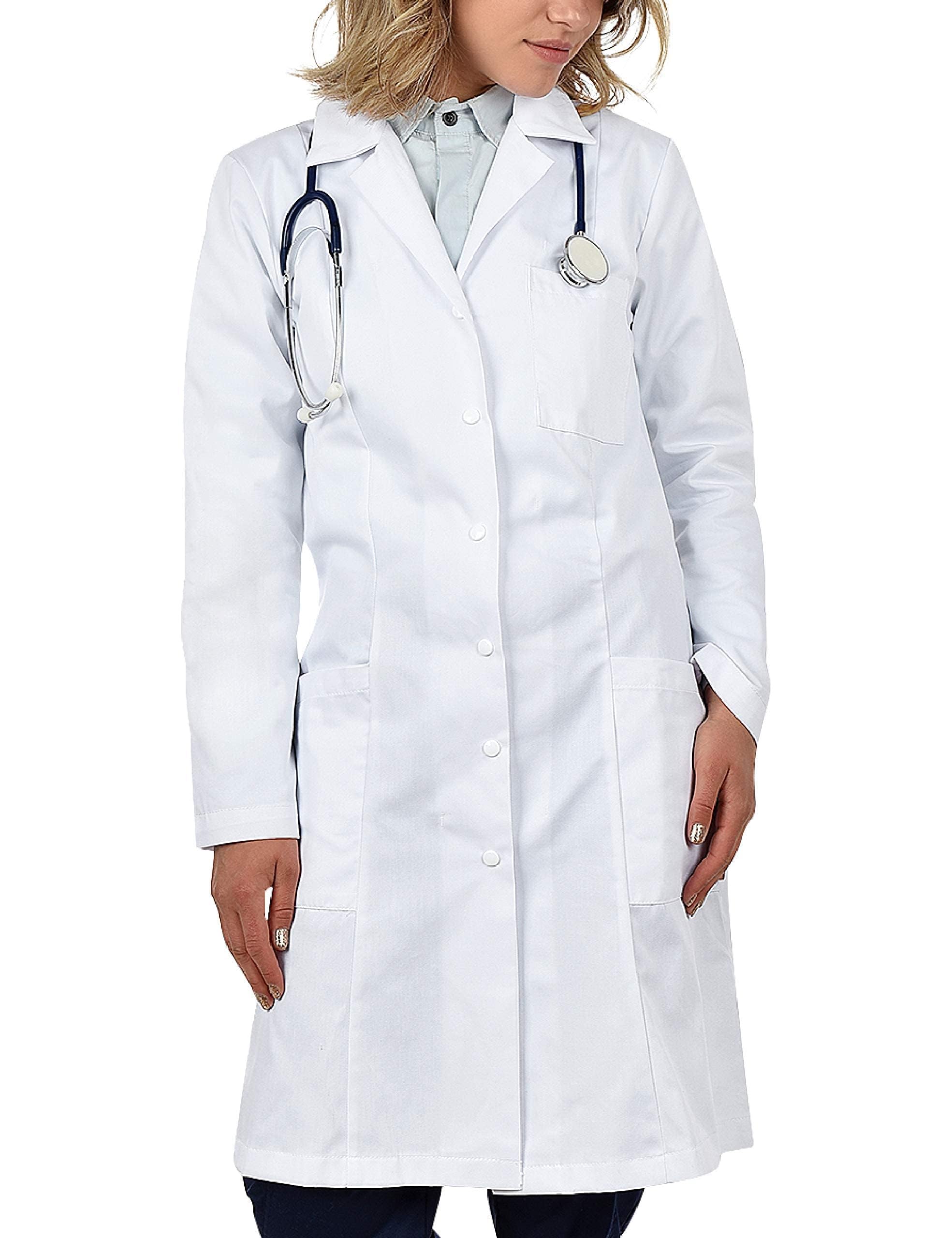 B-well Valeria Camice da Lavoro Donna, Camice Bianco da Laboratorio, Camice Bianco Donna, Camice Medico Donna con 3 Tasche e Chiusura Nascosta con i Bottoni a Pressione (EU Sizes) (44)