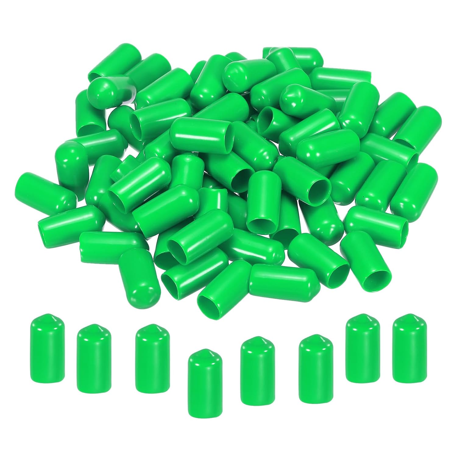 MECCANIXITY 100pcs 3/8 inch(10mm) Rubber End Caps Cover PVC Vinyl Screw Thread Protector Round Wire Shelf Caps for Screw Bolt Pipe Fence Post, Green