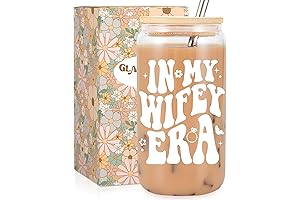 Wifey Era Coffee Glass Cups with Lids and Straws