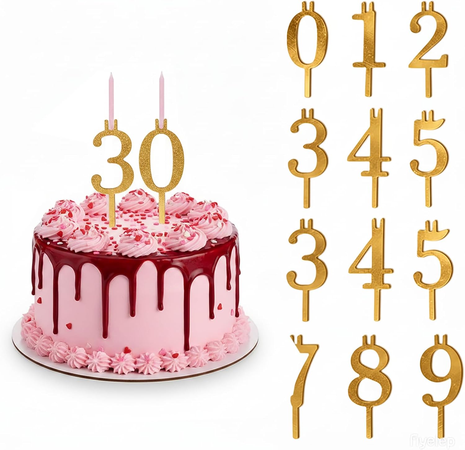 Reusable Number Candle Holder Set, 0-9 Adjustable Candles Stand Set, Stainless Steel Birthday Cake Candle Holders, Metal Number Candle Holders Stand for Cake Decoration (Gold (1 Set))