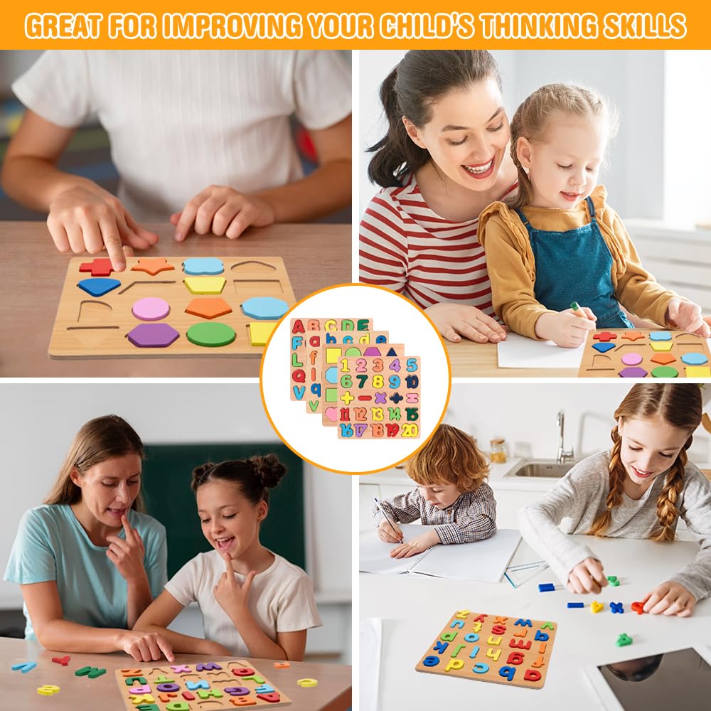 ABC Legno Puzzle Alfabeto Tavola 6 Pezzi Puzzle Lettere e Numeri, Tangram Tetris Puzzle di Legno Geometrico Montessori Gioco Lettere Alfabeto Puzzle, Regali Educativi per Bambini