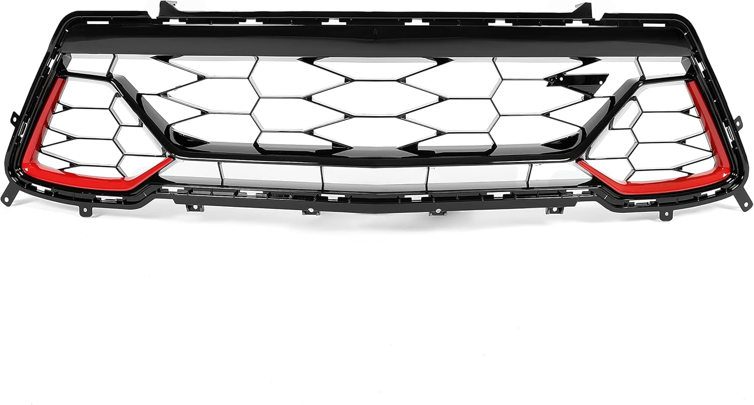 KUAFU Lower Grille & License Plate Frame Compatible with 2016-2018 Chevy Chevrolet Camaro SS Replace for 84040593 Painted Plastic Black & Red