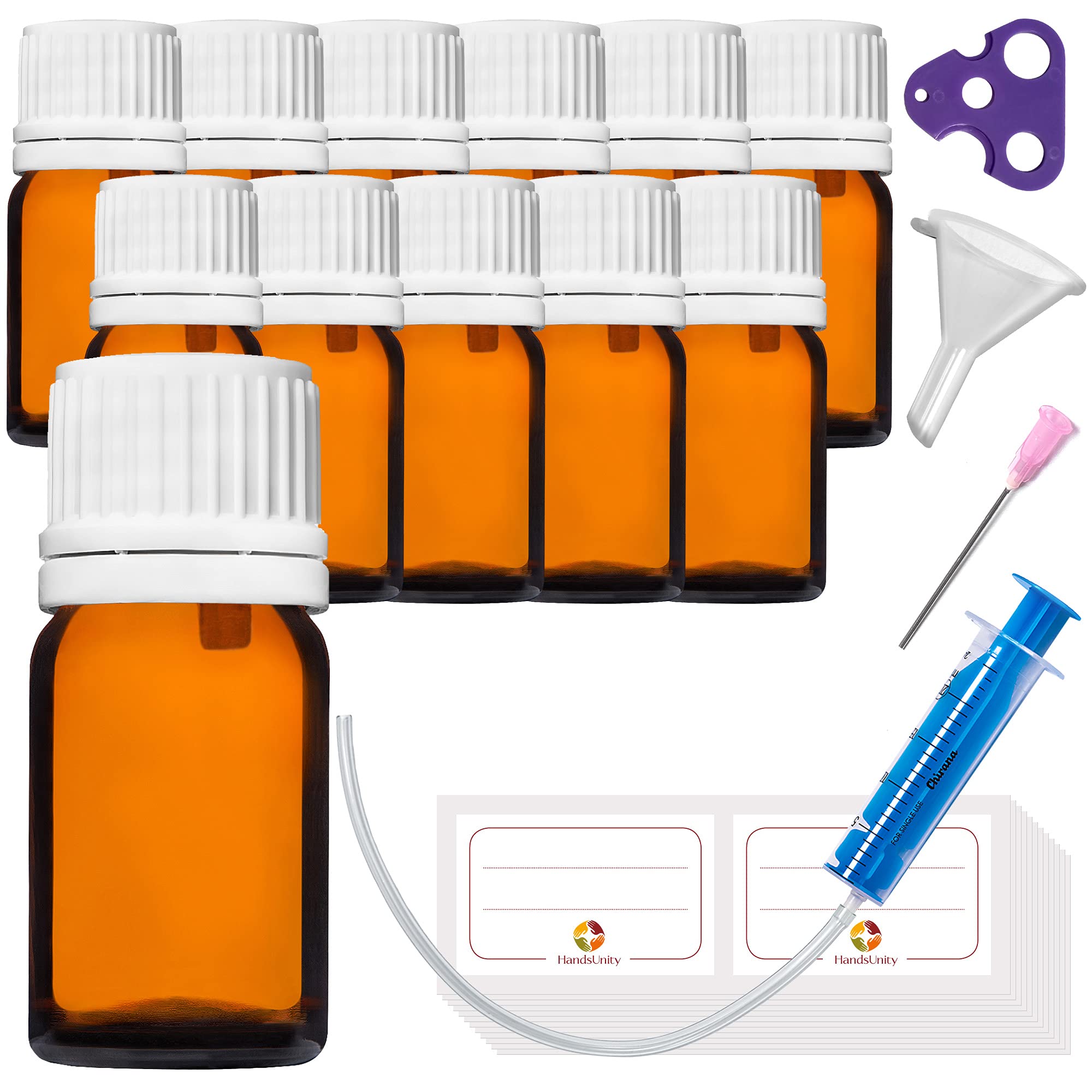 Handsunity White 5Ml-12Pcs Dropper Insert Bottle - Small Amber Glass Bottle Apothecary Glass With Dropper Insert Cap Made Of Brown Glass Set Including 30 Auxiliary Accessories