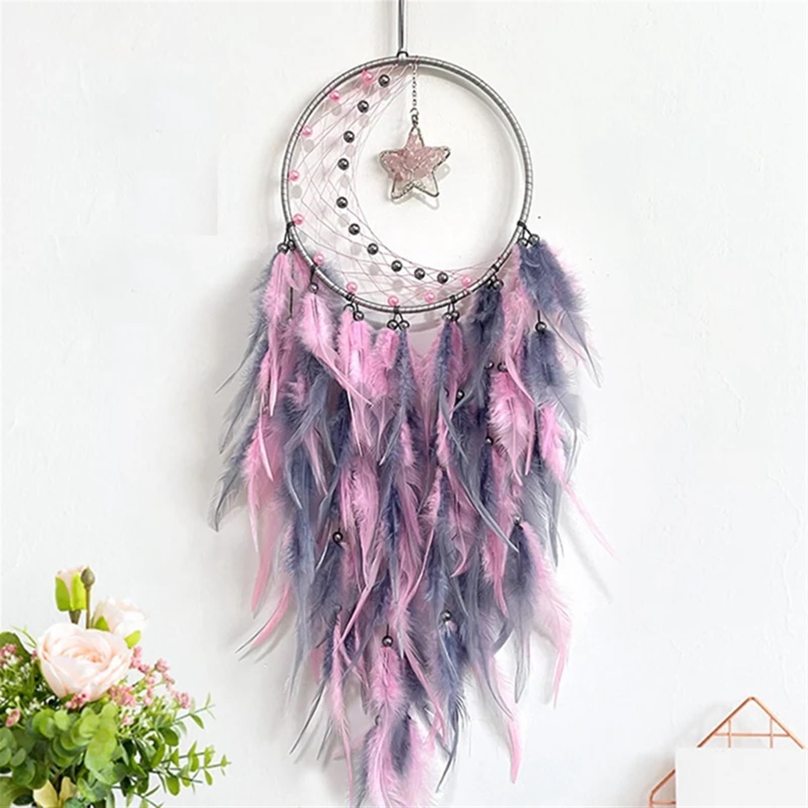 Atrapasueños Atrapasueños De Plumas For Dormitorio, con Colgante Estrella, Colgar En La Pared, Regalos Artesanales(Green)