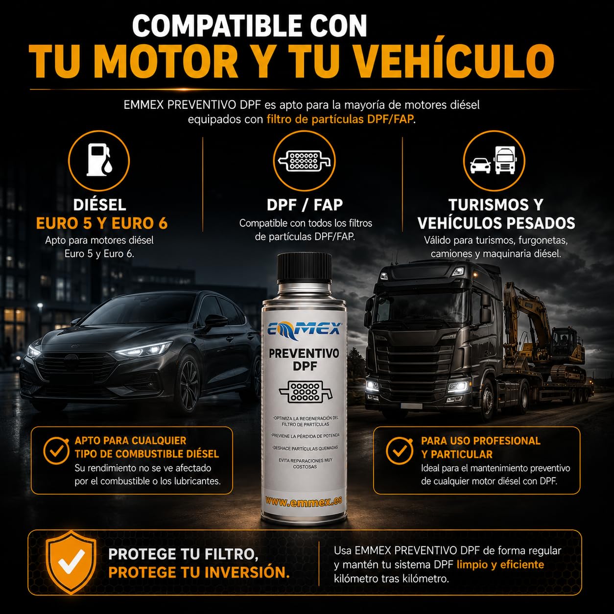 EMMEX Regenerador Filtro de Partículas DPF Diésel 250ml (Pack 4 uds) - Limpiador y Catalizador de Hollín FAP | Evita Obstrucciones, Modo Protección y Averías | Tratamiento Preventivo Pre-ITV