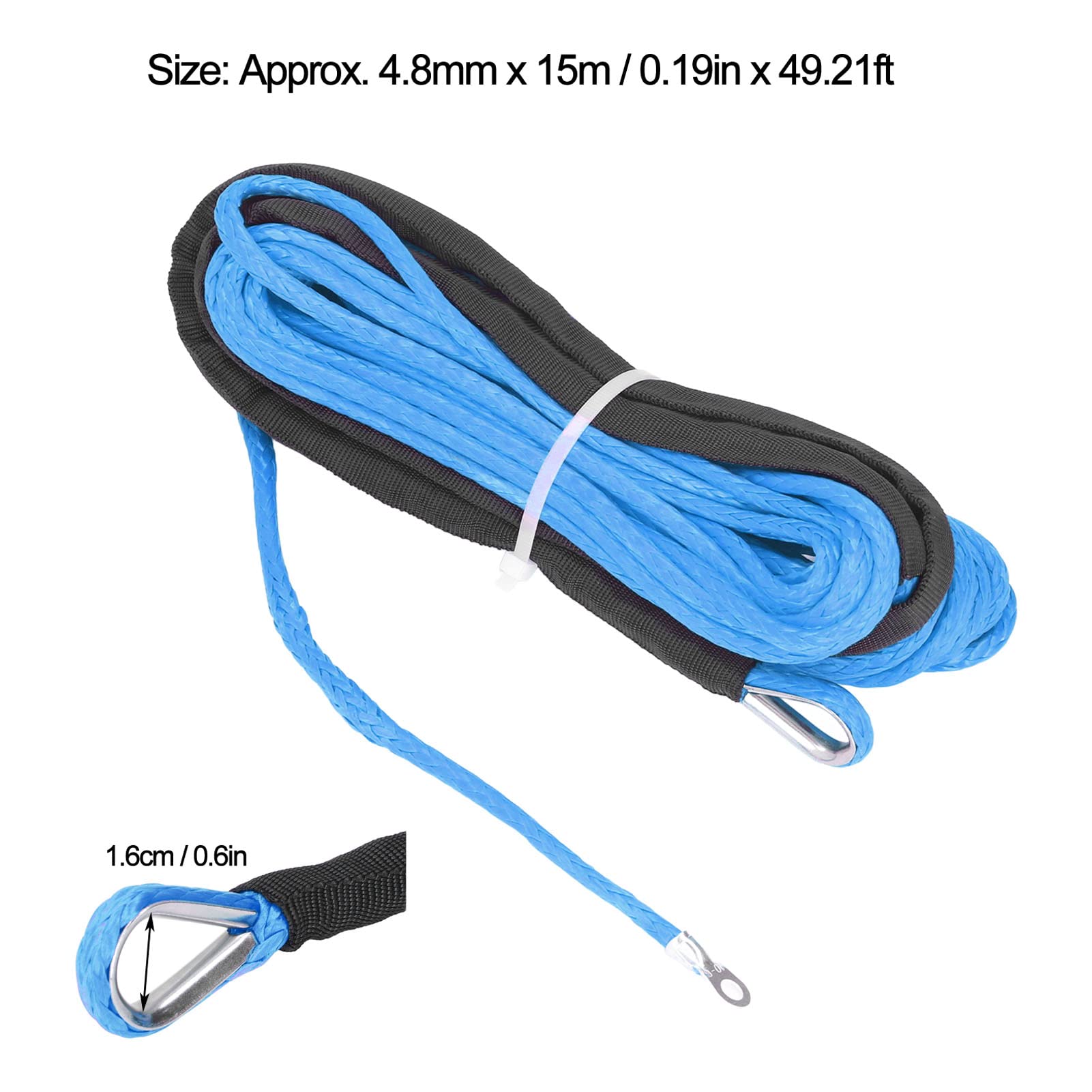 Fydun Corde de Câble de Ligne de Treuil Fibre Synthétique Résistance à la Rupture de 5500 LB 4.8mmx15m pour SUV UTV ATV Treuils Camion Bateau(Bleu)