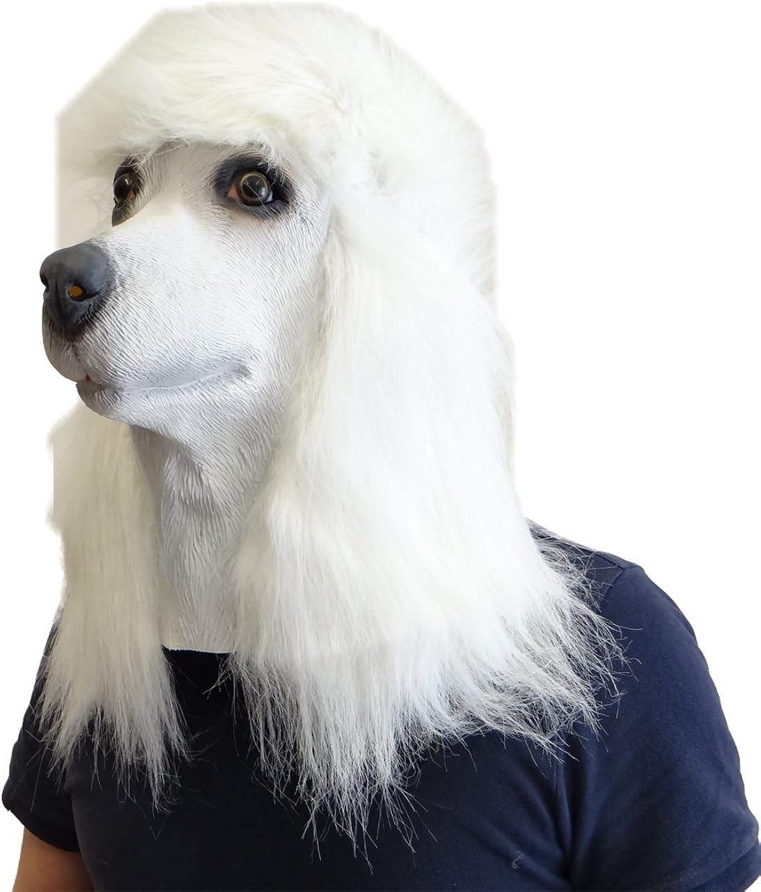 White Poodle Mask, 'Real effect Fur', Full head, Latex