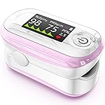 Alecaremed Pulse Oximeter, 4 Color OLED Display Oxygen Monitor Fingertip with 20  Memory, Blood Oxygen Saturation Monitor (SpO2), Alarm & Brightness Adjustable, Batteries & Lanyard (Pink)