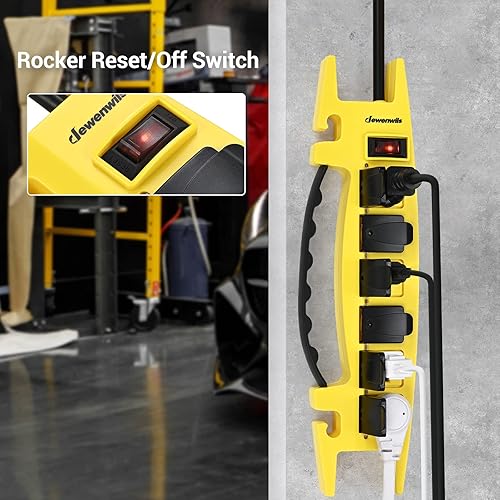 Miniatura 4 de DEWENWILS Regleta de alimentación resistente de 6 tomas, cable de 15 pies, certificación UL, regleta de alimentación de garaje con disyuntor de 15