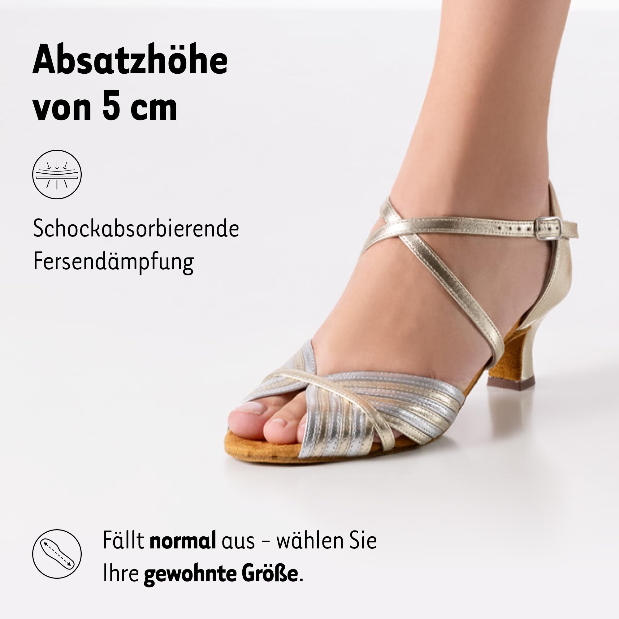 Anna Kern Tanzschuhe Damen Noel | Tanzschuhe Gold für Latein, Salsa, Bachata | Offener Absatzschuh (5 cm) aus Nappaleder | Druckknopf-Schnalle | Designed in Italy | 32 2/3-43 EU
