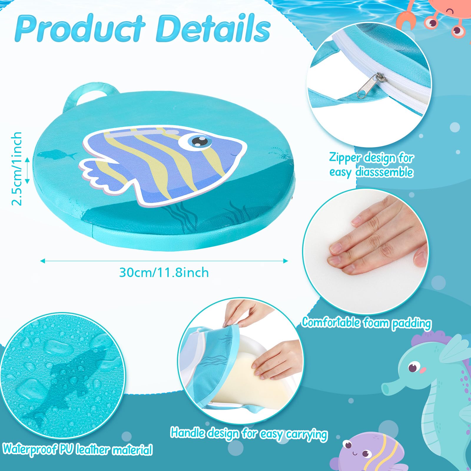 Suzile 8 Pcs Under The Sea Kids Floor Cushions for Classroom, Ocean Animals Flexible Seating Mat, Round Soft Waterproof Floor Pillow for Home Daycare Preschool Kindergarten, 8 Styles