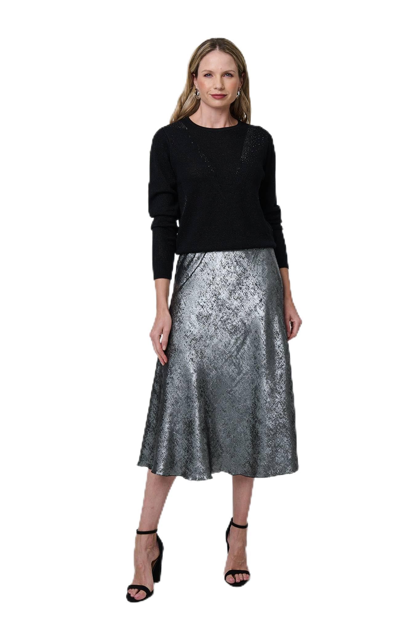 Izabel London Women's Silver Metallic A-Line Midi Slip Skirt In | : Large