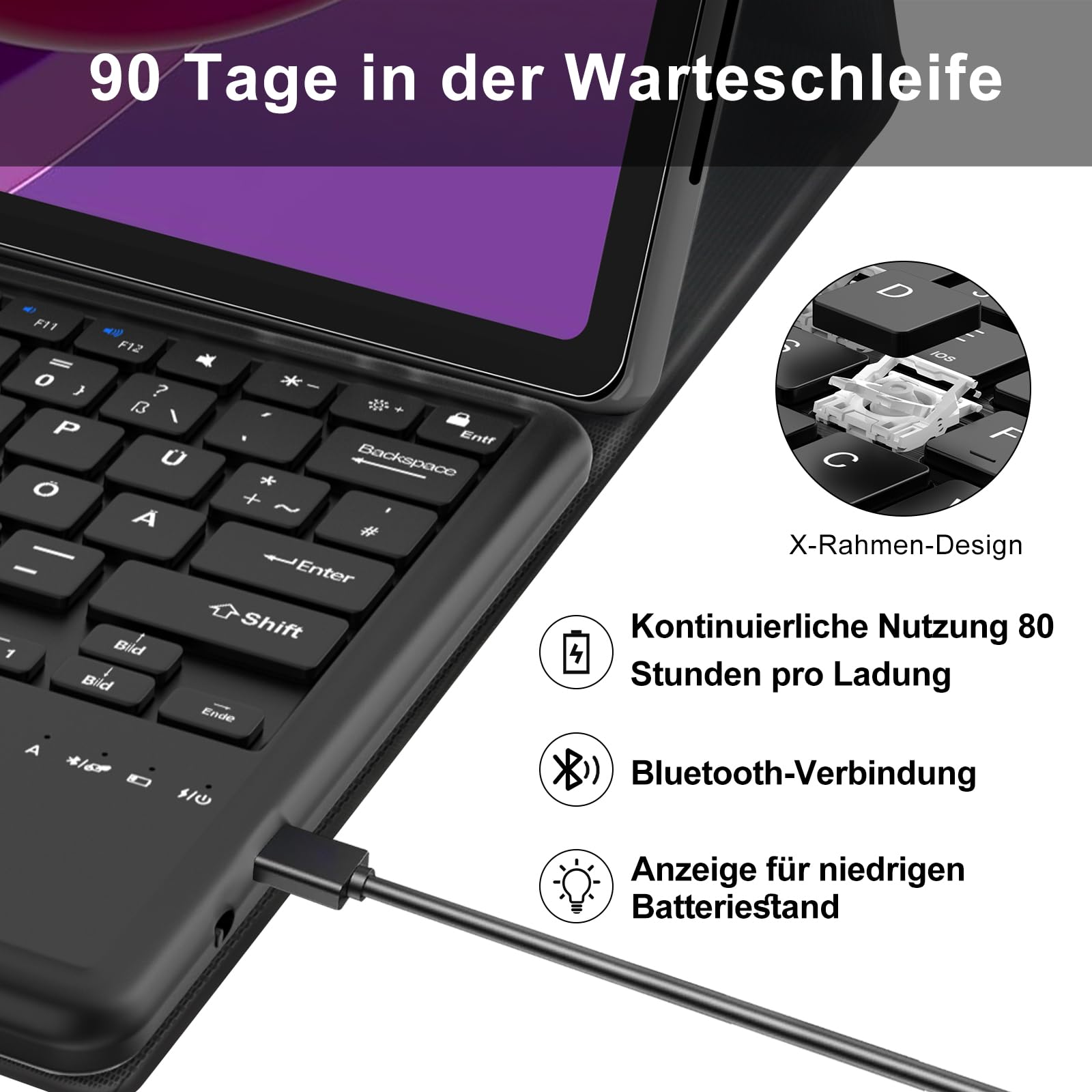 Tablet-Hülle Mit Bluetooth-Tastatur Für Lenovo Tab P12 12,7 Zoll (2023) - Magnetisch Abnehmbar, Mit Touchpad & Stifthalter