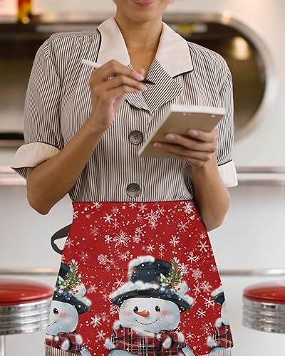 Miniatura 9 de DecorLovee Delantal de camarera con estampado de patas con 3 bolsillos, delantal de servidor de madera verde azulado marrón beige, delantal de