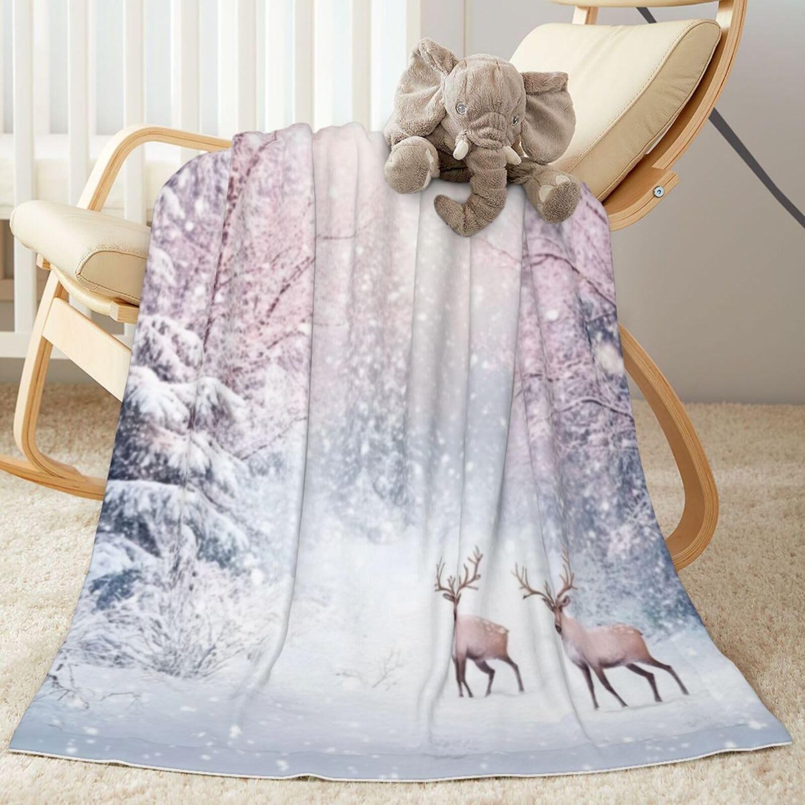 Baby Blanket Winter Deer Forest Christmas for Boy Girl Newborn 30x40 Inch Toddler Infant Nursery Throw Blankets Double Layer Comfy Soft Plush Stroller Crib Quilt — image 1