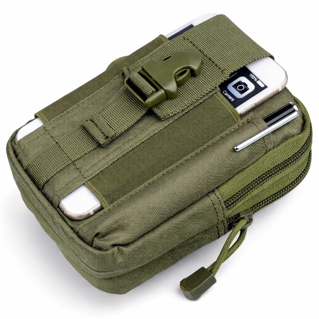 GOCART WITH G LOGO Men's Nylon Outdoor Tactical Waist Bag EDC Molle Belt Waist Pouch Security Purse Phone Carrying Case (Green), Green, S, Waist Bag