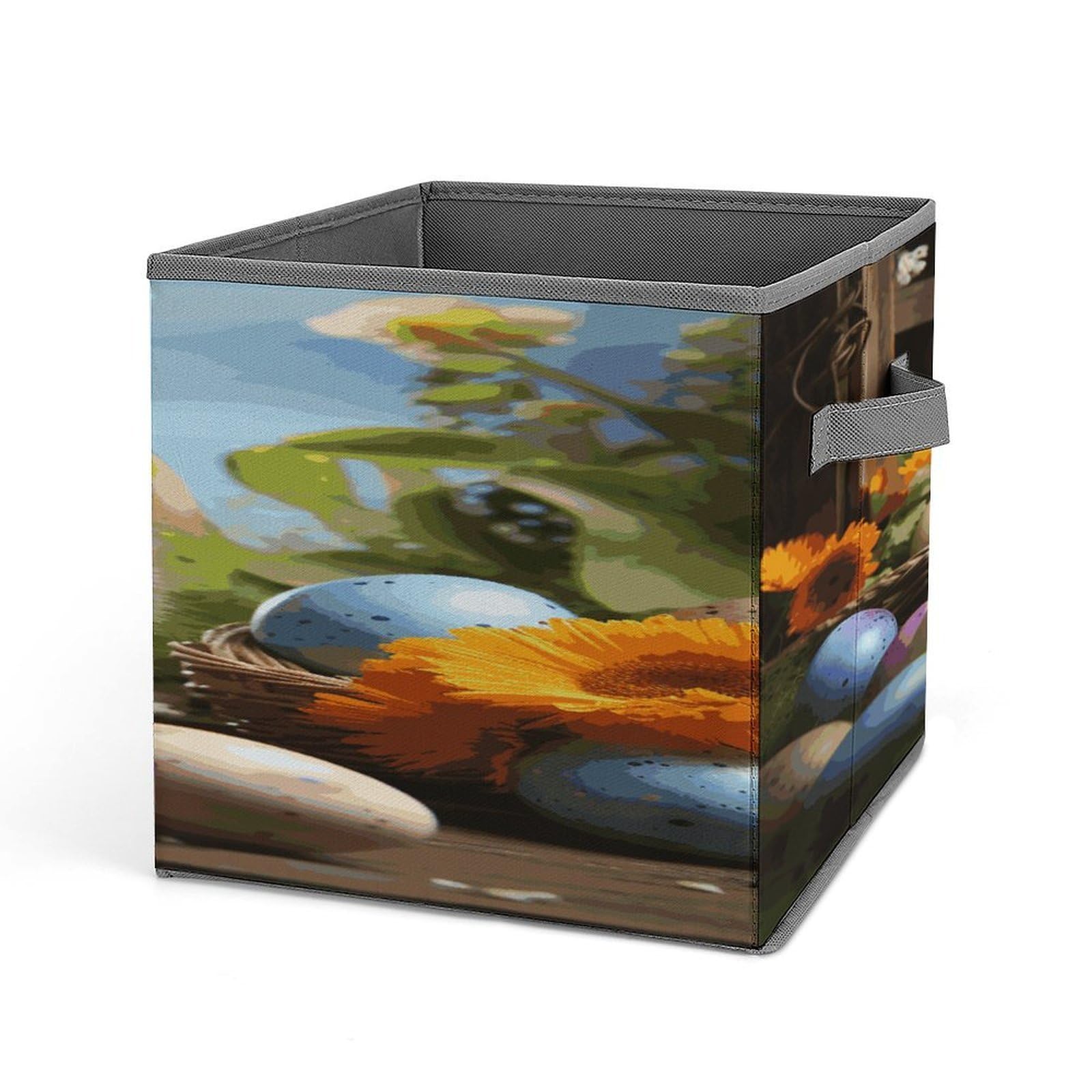 Fodpand Style Easter Rabbit And Easter Eggs Storage Cubes Foldable Decorative Fabric, Storage Bins Baskets With Handles, Closet Organizers And Storage For Home, Office,Closet, Clothes