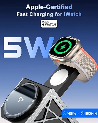 Miniatura 3 de NANAMI Estación de carga inalámbrica para Apple Watch, certificado Qi2 3 en 1 15 W, soporte de cargador inalámbrico magnético para iPhone 1717