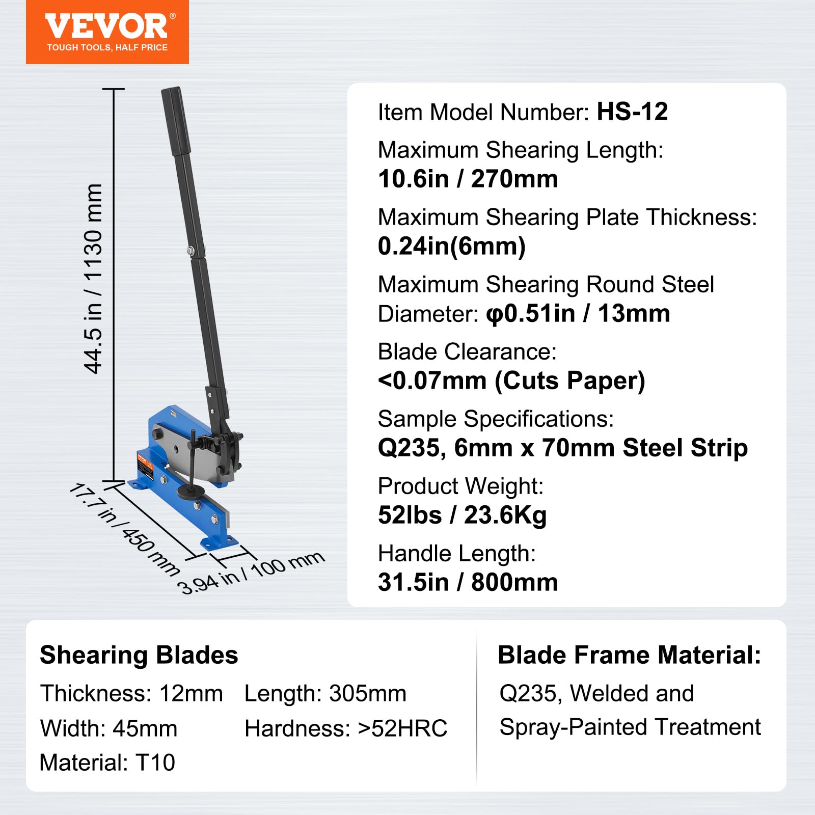 VEVOR Cizalla Manual para Chapa Metálica de 270 mm Cortadora de Chapa de Sobremesa Herramienta de Corte para Procesar Chapas de Metal Duro para Constructores y Aficionados Al Bricolaje