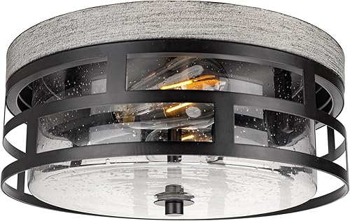 Miniatura 1 de ROS61A WD - Lámpara de techo de montaje empotrado, 12 pulgadas, 2 luces, moderna, rústica, cerca del techo, con vidrio sembrado, para dormitorio,