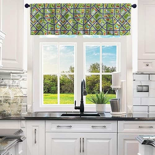 Miniatura 5 de Cortinas de cocina con temática musical de guitarra, cenefa con patrón musical retro, con aislamiento térmico y bolsillo para cortinero, 1 panel de