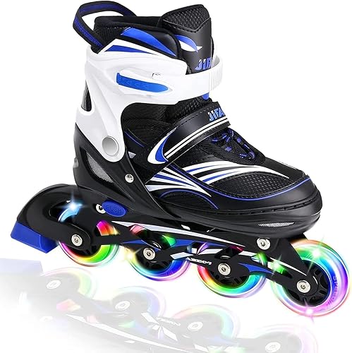 Miniatura 10 de Patines en línea ajustables de 4 tallas para niños, patines en línea para niños con rueda iluminada, patines en línea iluminados para exterior para